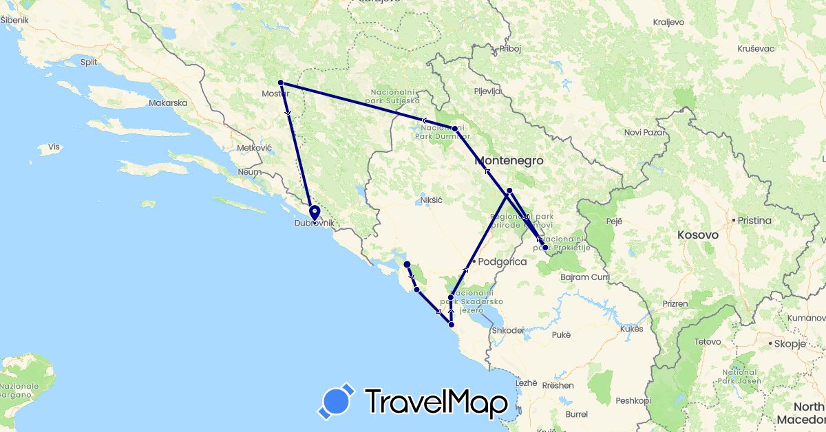 TravelMap itinerary: driving in Bosnia and Herzegovina, Croatia, Montenegro (Europe)